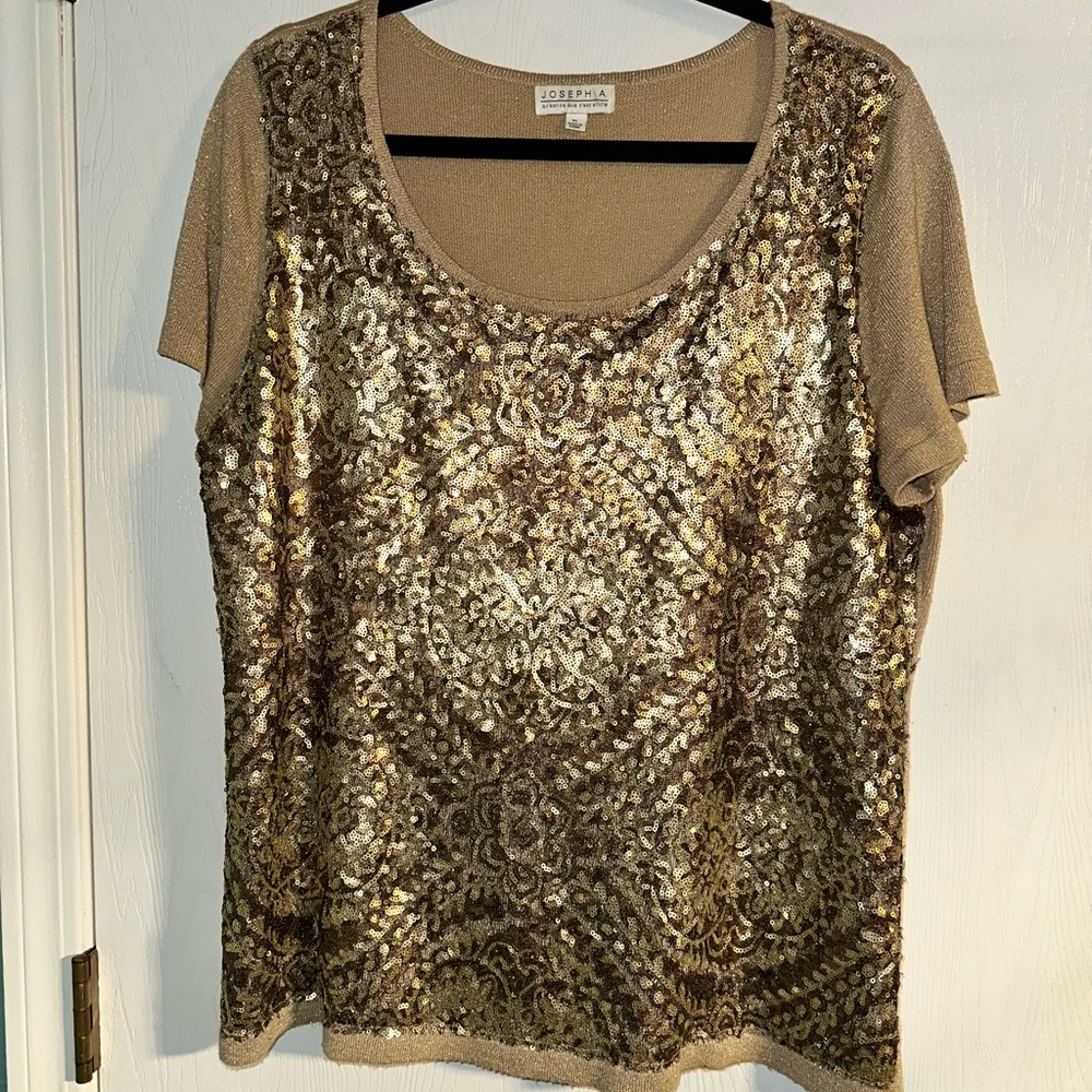 Joseph Women's Gold and Brown Sequin Blouse XL